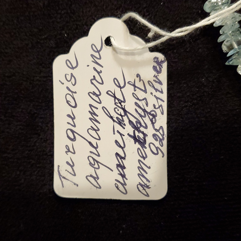 Elegant Turquoise Aquamarine Ametist Genuine Gemstons 925° Silver Necklace - Picture 4 of 5